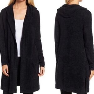 Barefoot Dreams Relaxed Oversized Hooded Open Front Cardigan Sweater.